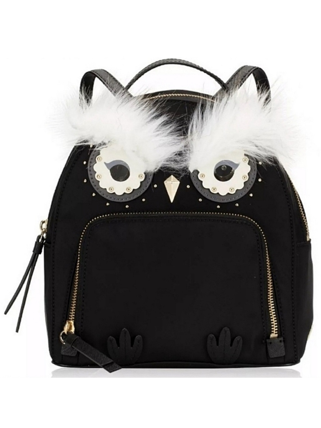 Kate Spade Black Faux-Fur Owl Mini Backpack